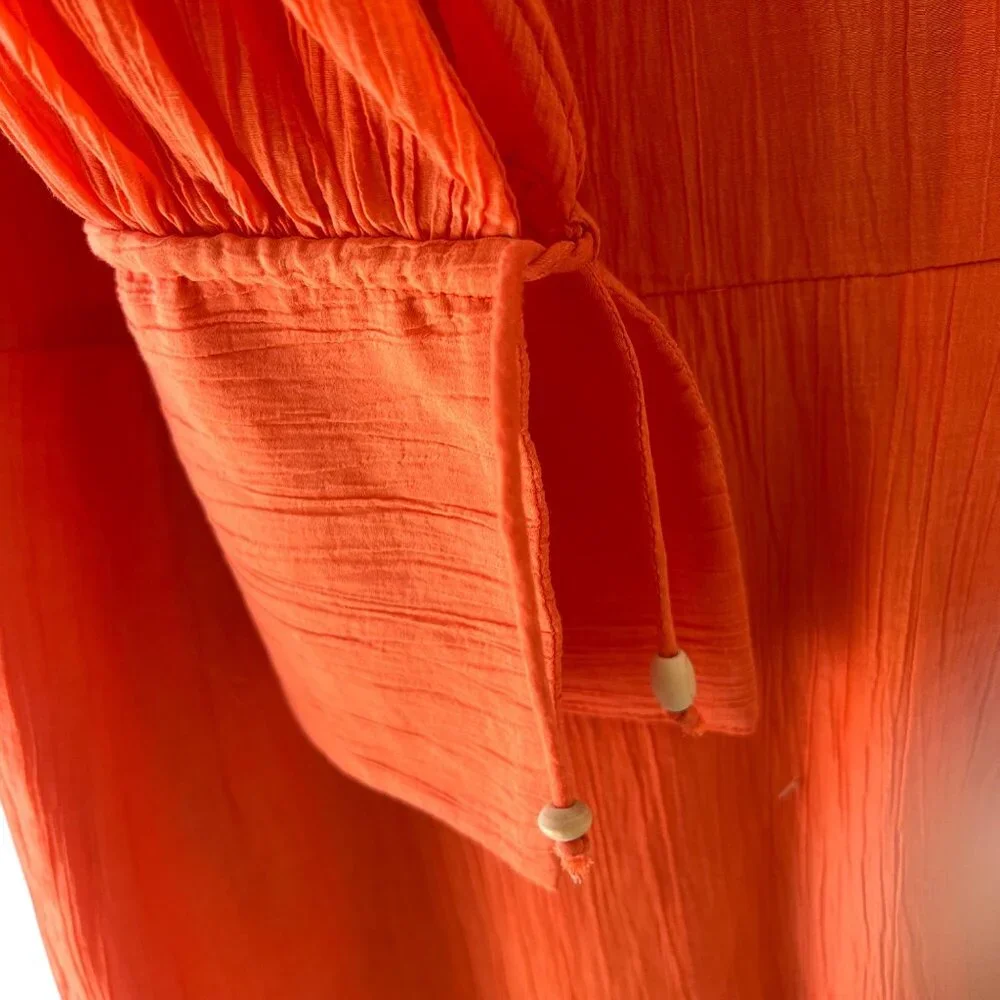 Magali Pascal Myrtle Wrap Mini Dress Neon Coral Gauze Resort Chic Size Small New - Picture 9 of 16